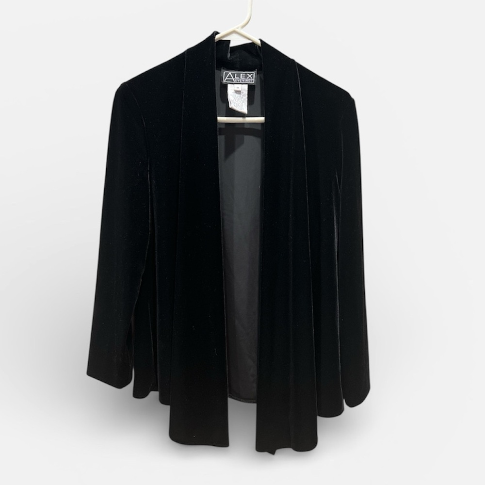 Alex Evenings Black Velvet Open Front Formal Jacket